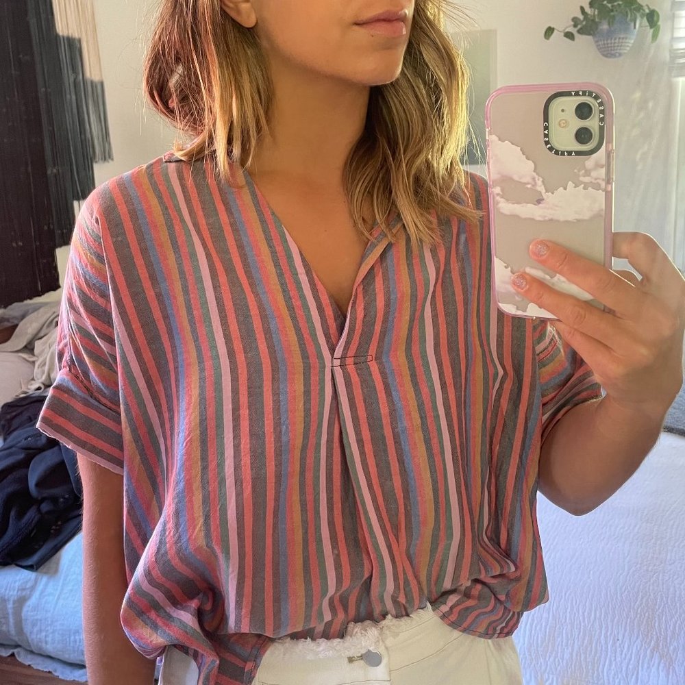 Madewell Courier Button-Back Shirt Striped Maroon